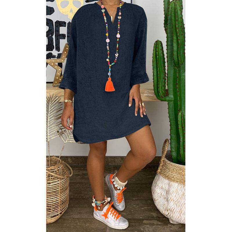 Falda holgada de algodón y lino de manga larga