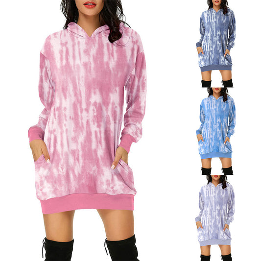 Vestido De Suéter De Otoño / Invierno, Suéter Con Capucha, Vestido De Mujer De Gran Tamaño Suelto De Manga Larga Estampado