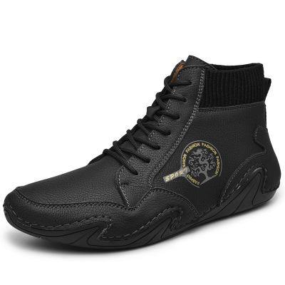 Botines De Cuero Con Cordones Antideslizantes Suaves Hechos A Mano Para Hombres - MXbueno