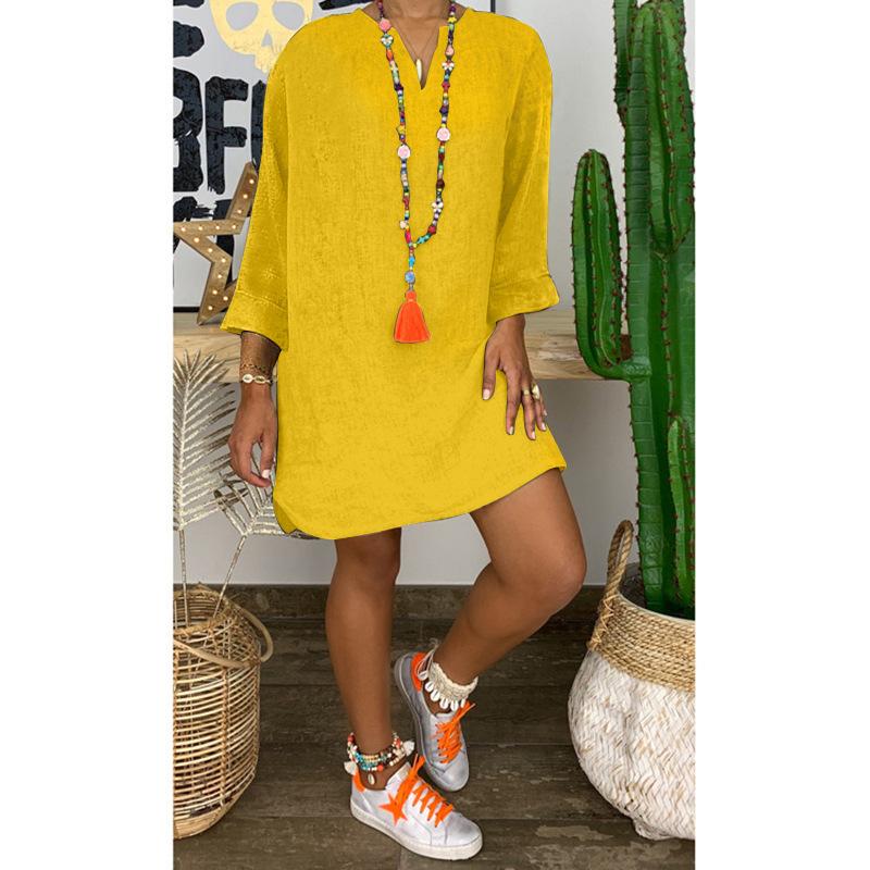 Falda holgada de algodón y lino de manga larga