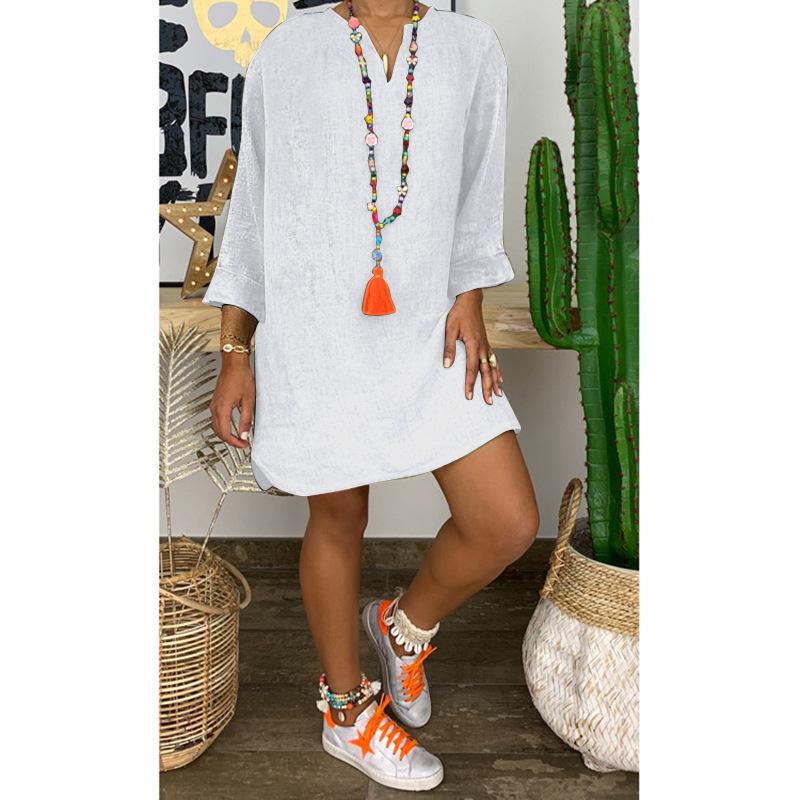 Falda holgada de algodón y lino de manga larga