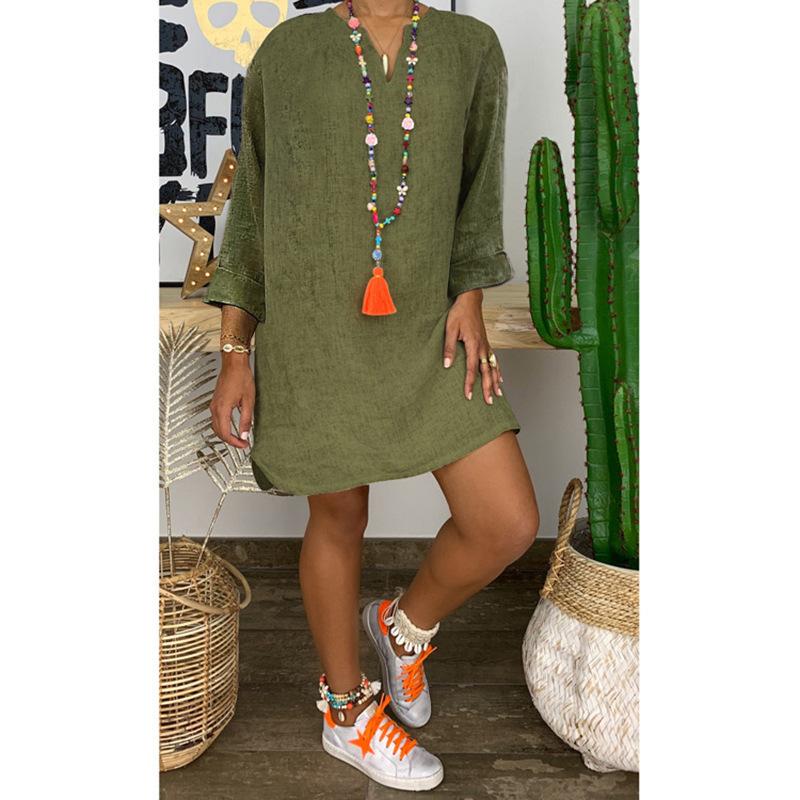 Falda holgada de algodón y lino de manga larga