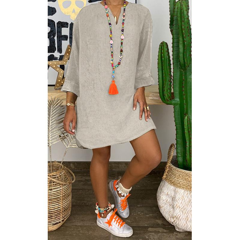 Falda holgada de algodón y lino de manga larga