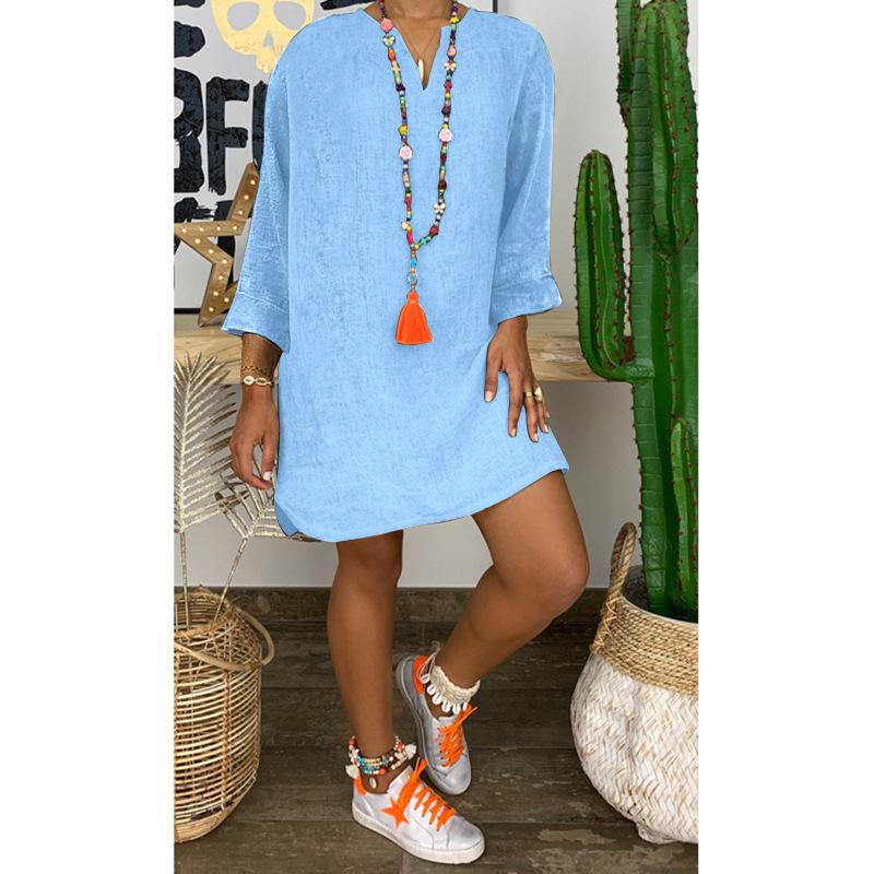 Falda holgada de algodón y lino de manga larga