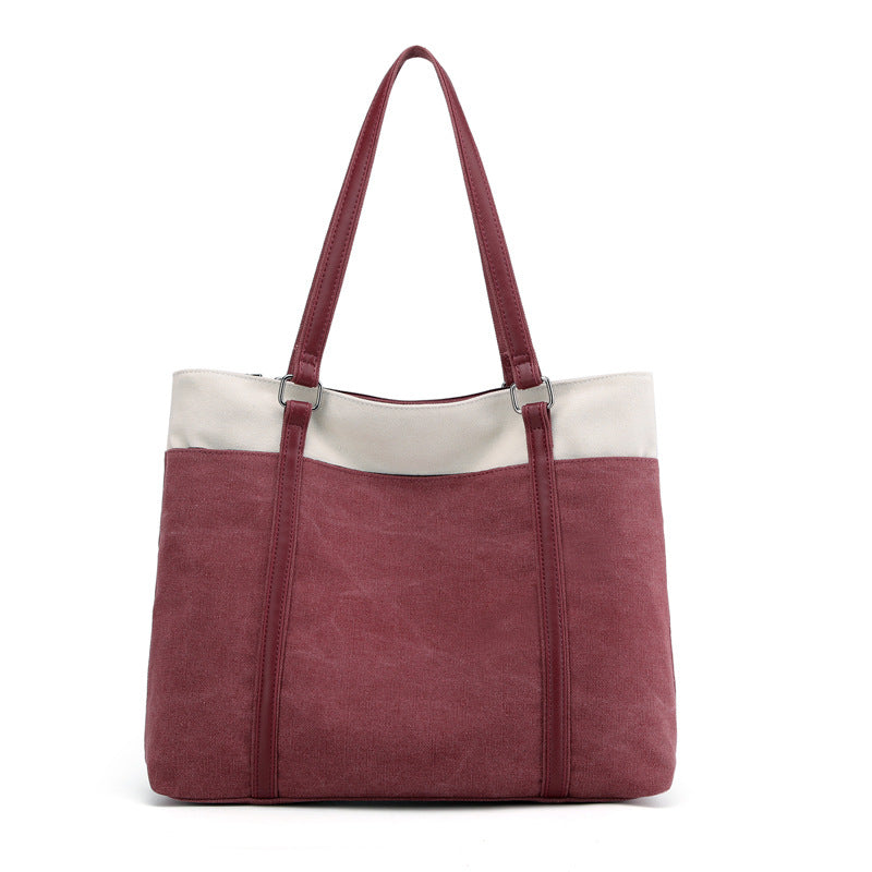 [W-Bolso] Bolso De Lona Retro Bolso Tot Color Clash Bolso De Hombro