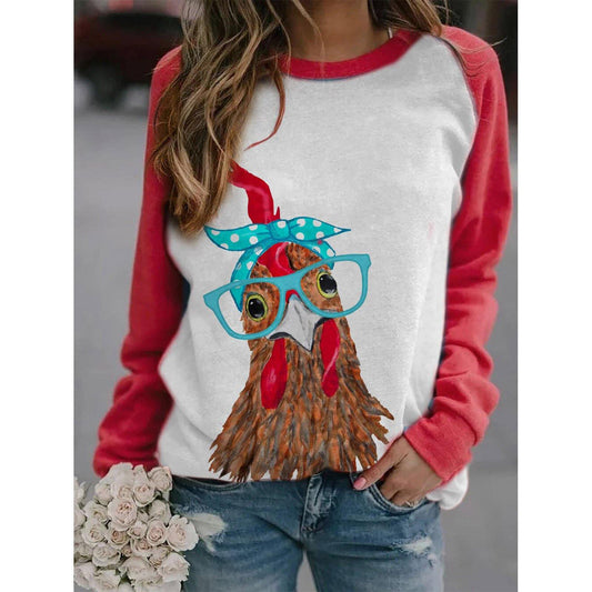 Sudadera Con Estampado De Pollo Y Bandana En Bloques De Color Para Mujer - MXbueno