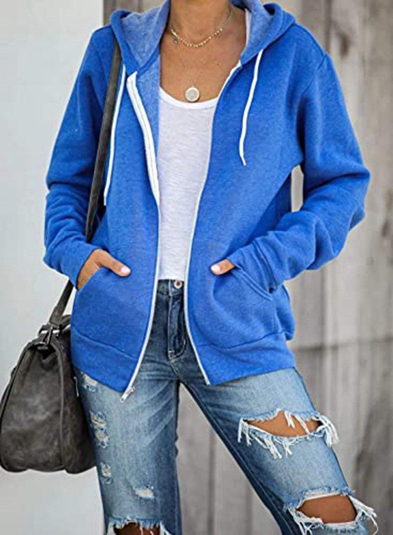 Sudadera con bolsillo de color sólido para mujeres - MXbueno