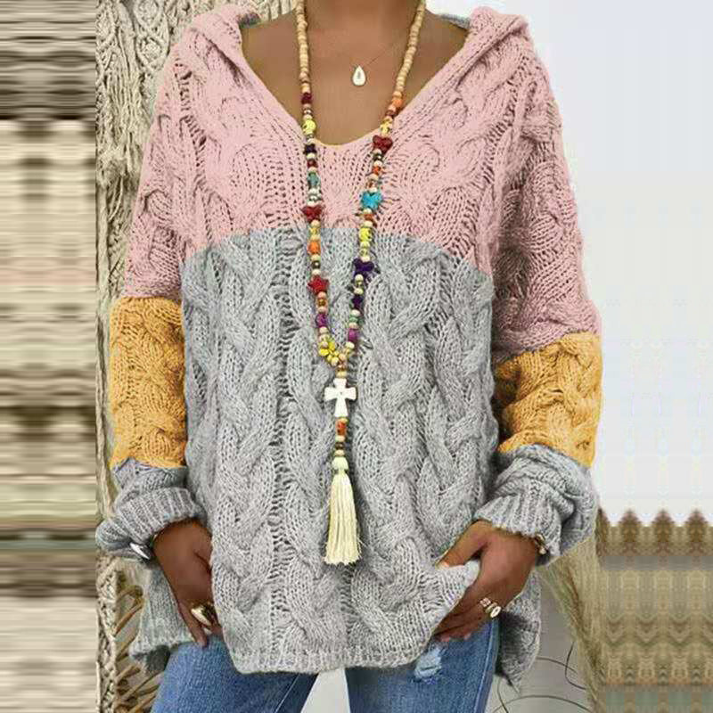 Sudadera Con Capucha De Punto Retorcido De Color Sólido Europeo Y Americano