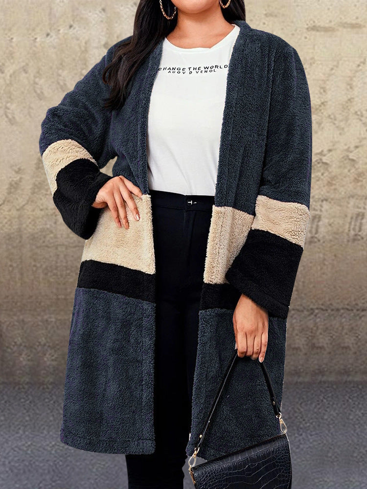 Cárdigan De Felpa Linda Chaqueta De Lana De Doble Cara Con Costuras En Contraste