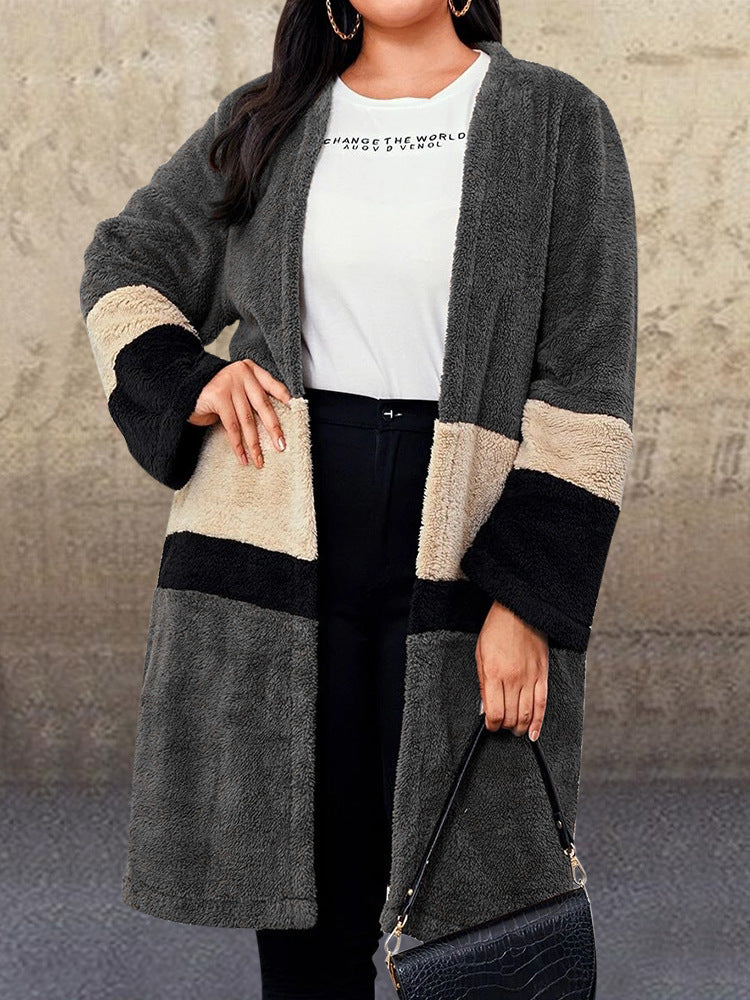 Cárdigan De Felpa Linda Chaqueta De Lana De Doble Cara Con Costuras En Contraste