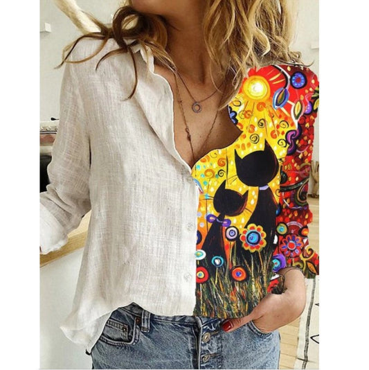 Camisa Holgada De Manga Larga Con Estampado De Dibujos Animados