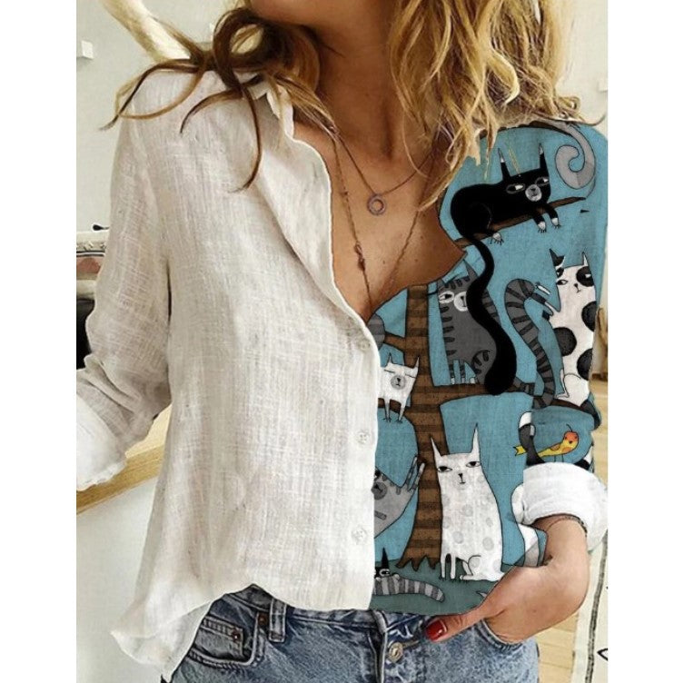 Camisa Holgada De Manga Larga Con Estampado De Dibujos Animados