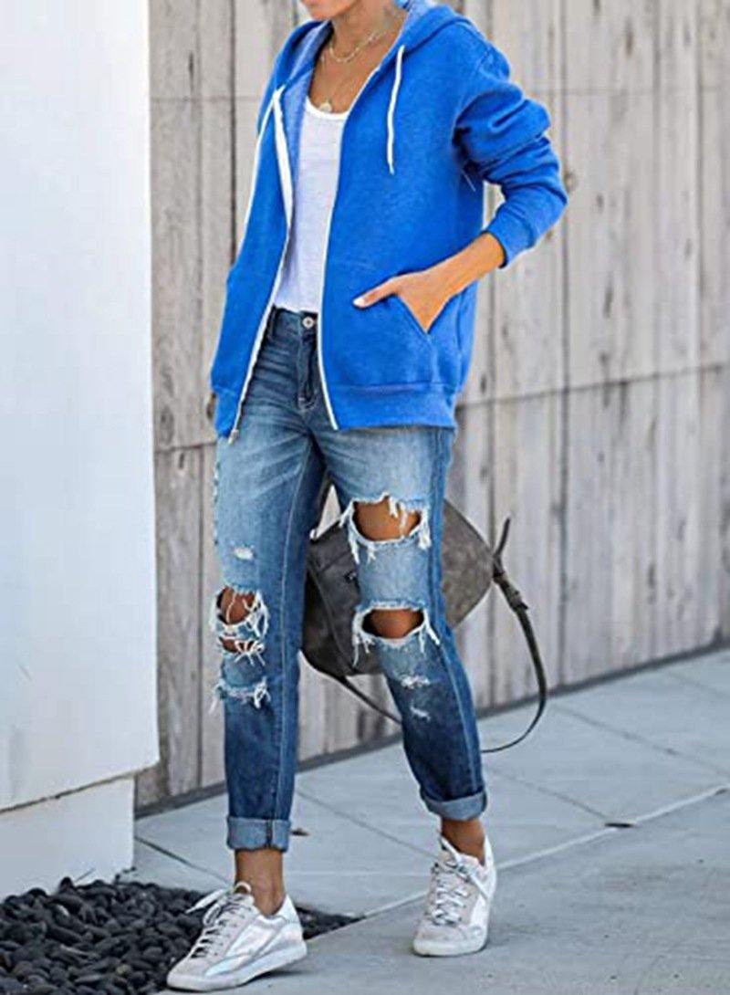 Sudadera con bolsillo de color sólido para mujeres - MXbueno