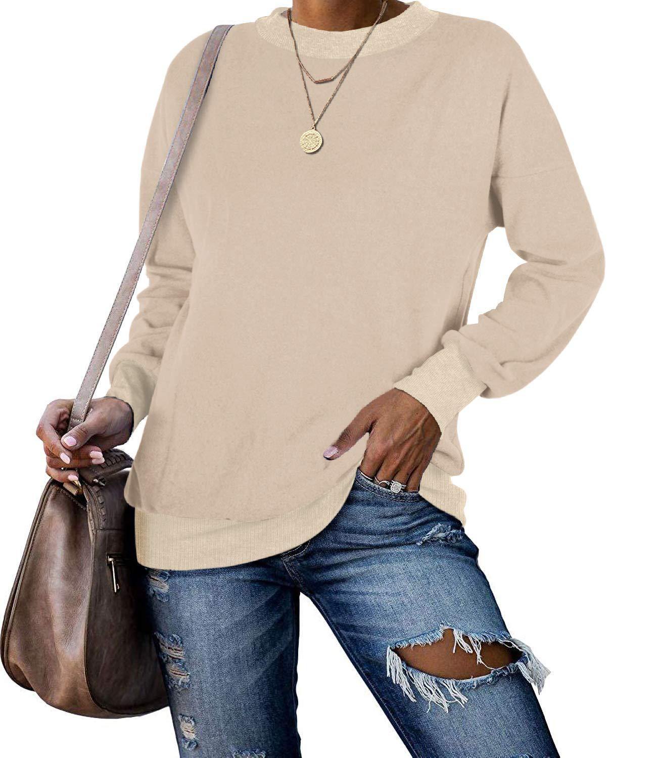 Camiseta de lana de manga larga de color sólido con cuello redondo - MXbueno