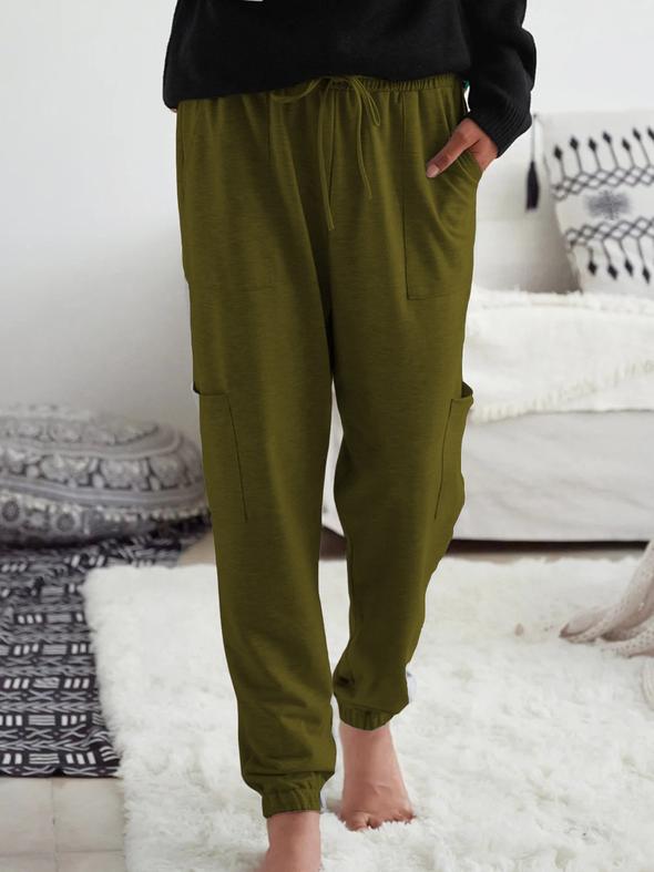 Pantalón Casual Holgado Con Múltiples Bolsillos Para Mujer