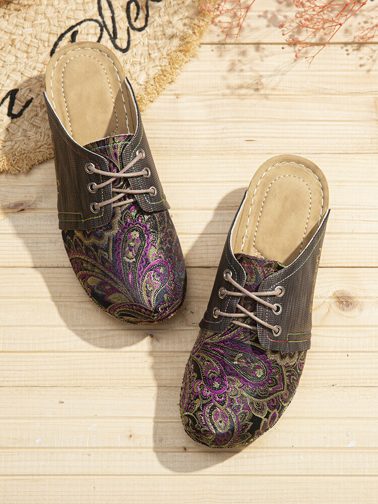 Sandalias Sin Cordones Premium Con Cordones Florales Retro