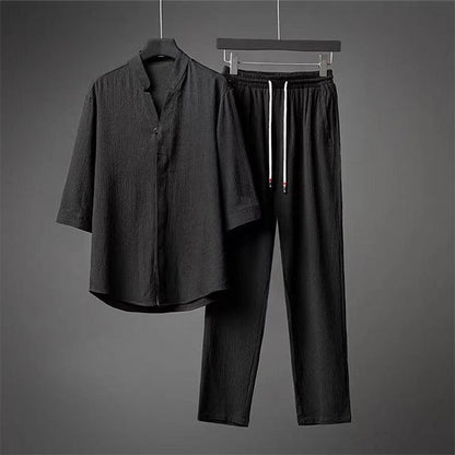[M-Ropa] Conjunto De Traje Holgado Ligero De Lujo Fino De Algodón Y Lino Transpirable Para Hombre