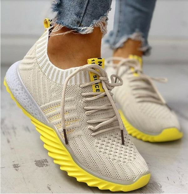 Zapatillas Deportivas Con Cordones Transpirables De Punto Con Bloques De Color