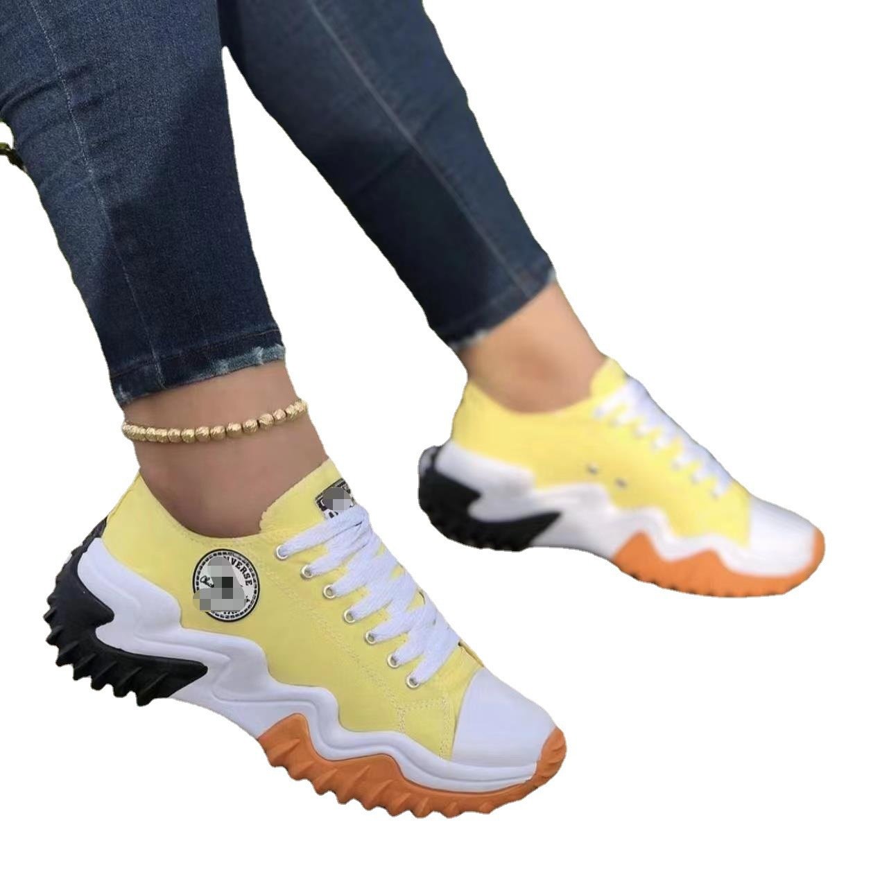 [W-Zapato] Zapatos De Lona De Suela Gruesa Para Mujer, Novedad De Verano 22, 43, Grandes, Transpirables, A La Moda, Informales Con Cordones