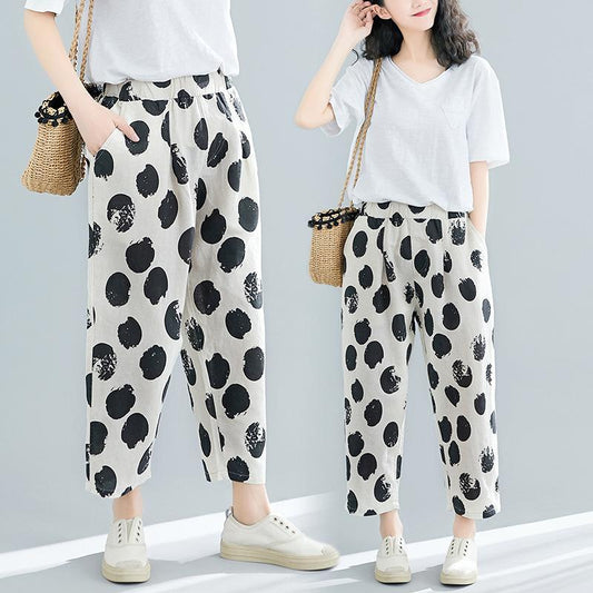 Pantalones de mujer de algodón lavado y lino estampado