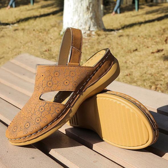 Mujeres Flores Imprimir Decoración Side Peep Toe Costura A Mano Gancho Loop Casual Cuñas Sandalias