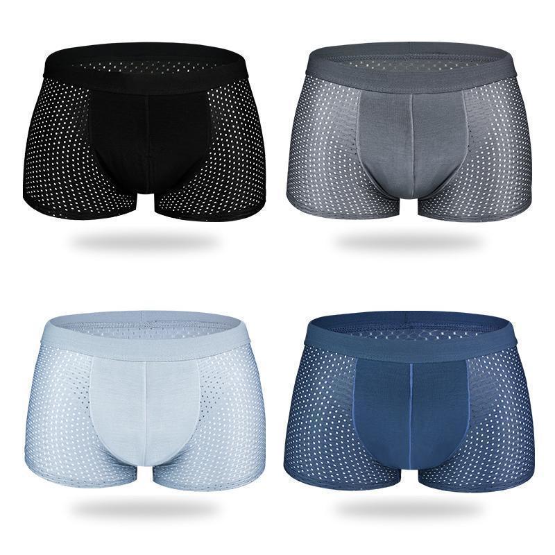 [M-Ropa Interior] Bóxer Calzoncillo de Seda de Hielo Transpirable para Hombres（Paquete de 4)-colores aleatorios