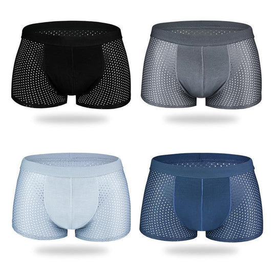 [M-Ropa Interior] Bóxer Calzoncillo de Seda de Hielo Transpirable para Hombres（Paquete de 4)-colores aleatorios