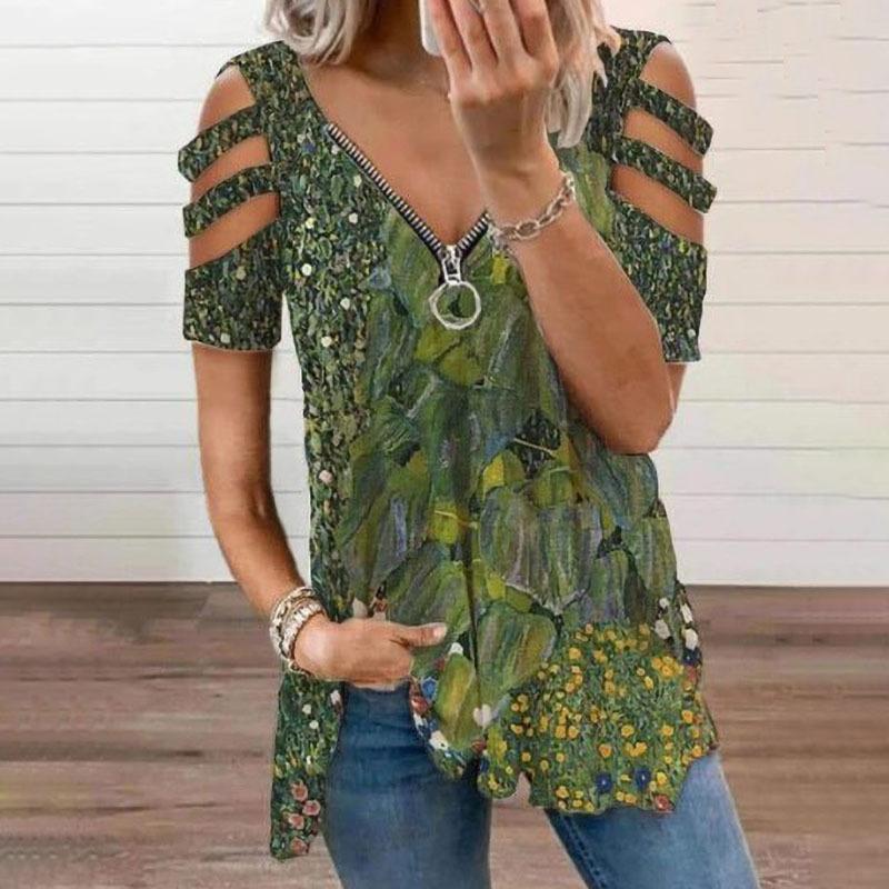 Camiseta con manga cortada en la parte delantera y cremallera en bloques de color