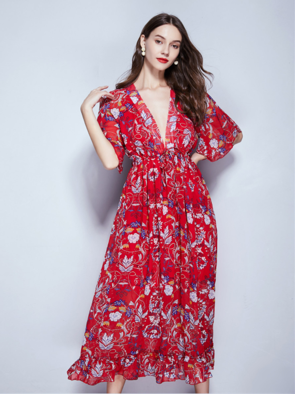 La Playa Impresa Vestido De Falda Larga - MXbueno