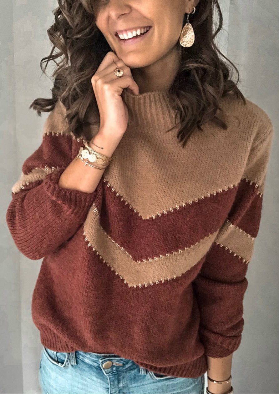 Casual Loose Color Block Pullover Sweater
