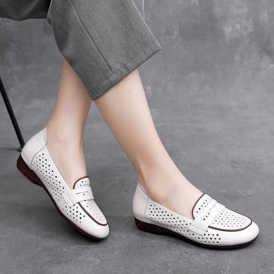 [W-Zapato] Zapatos Sin Cordones De Cuero Ahuecados De Nuevo Estilo