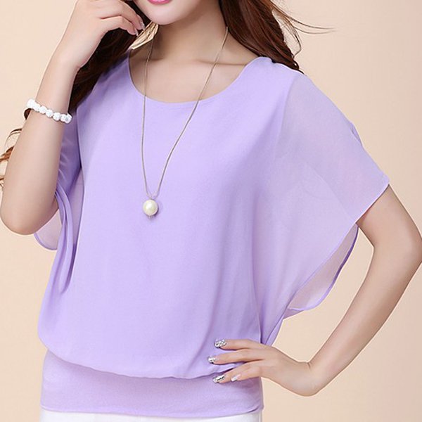 [W-Ropa] Camiseta De Viaje De Gasa De Manga Corta Con Volantes