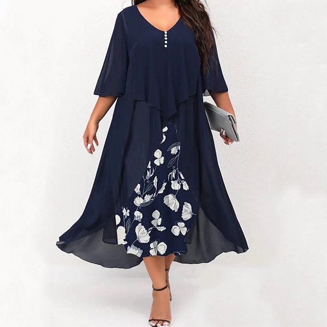 [W-Ropa] Vestido Falso De Dos Piezas Con Costura De Chiffon