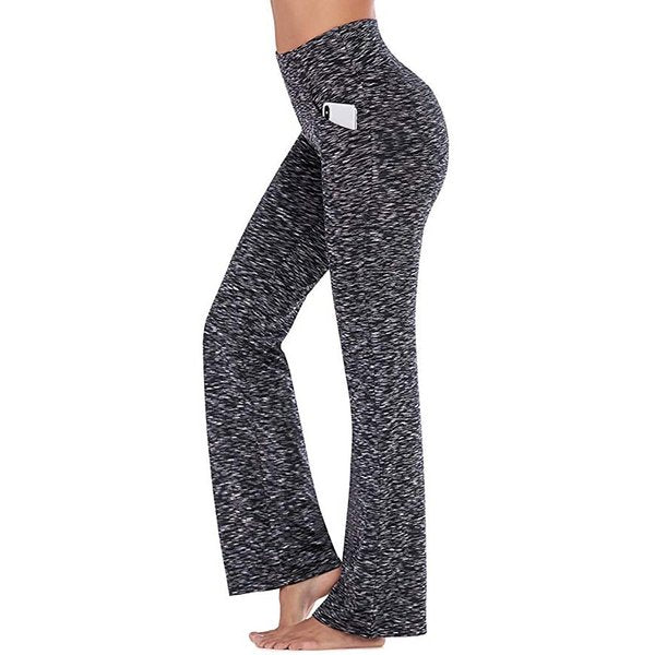 [W-Ropa] Pantalones De Yoga De Cintura Alta Para Mujer Pantalones Acampanados Con Control Del Vientre Estiramiento De Secado Rápido