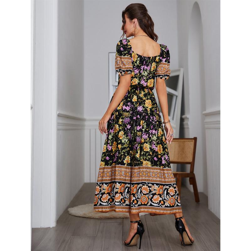 [W-Ropa] Nuevo Vestido De Cuello Cuadrado Francés Vestido Fino Estampado De Mujer