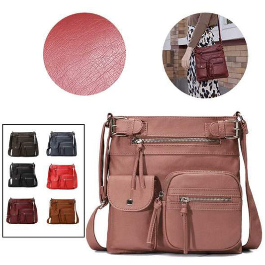 [W-Bolso] Bolso Bandolera Multibolsillo Bandolera De Hombro Suave De Piel