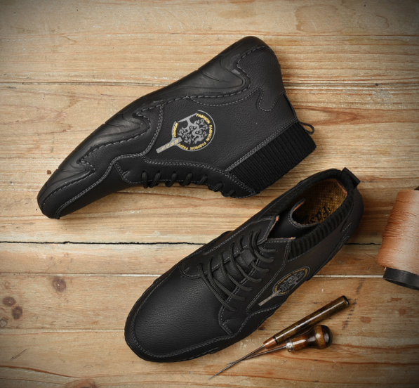 Botines De Cuero Con Cordones Antideslizantes Suaves Hechos A Mano Para Hombres - MXbueno