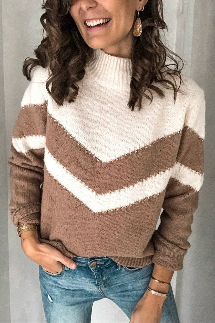 Casual Loose Color Block Pullover Sweater
