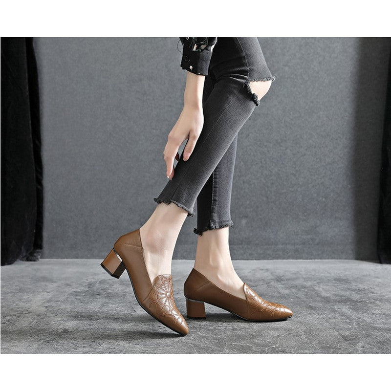 [W-Zapato] Zapatos De Mujer De Moda Transpirables Huecos Bordados De Suela Suave De Tacón Grueso De Primavera/verano