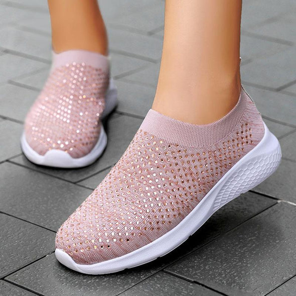 [W-Zapato] 💜 Zapatillas Sin Cordones De Tela Atlética Con Pedrería