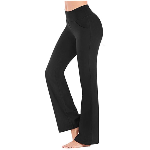 [W-Ropa] Pantalones De Yoga De Cintura Alta Para Mujer Pantalones Acampanados Con Control Del Vientre Estiramiento De Secado Rápido