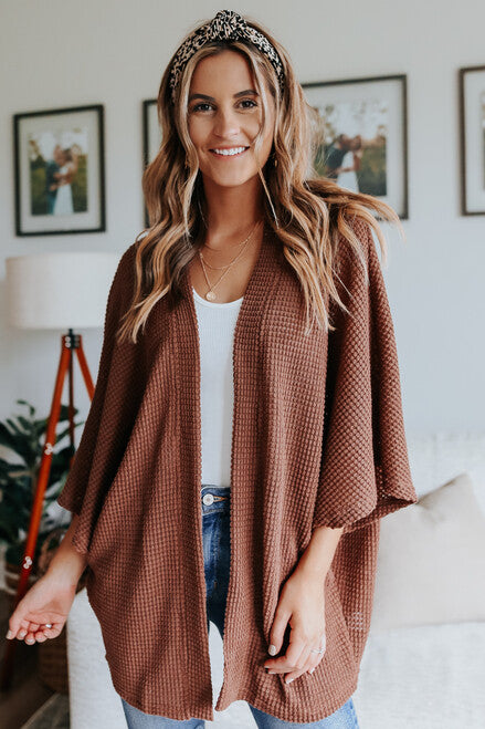 Cárdigan Holgado De Punto Gofrado Con Alas De Murciélago Para Mujer