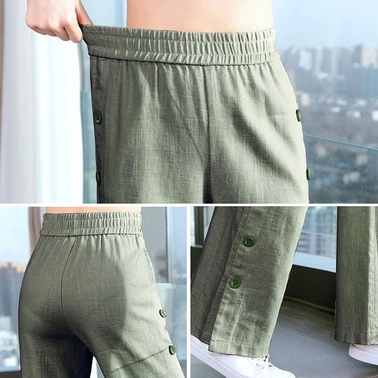 Pantalones Anchos De Lino Y Algodón Con Botones