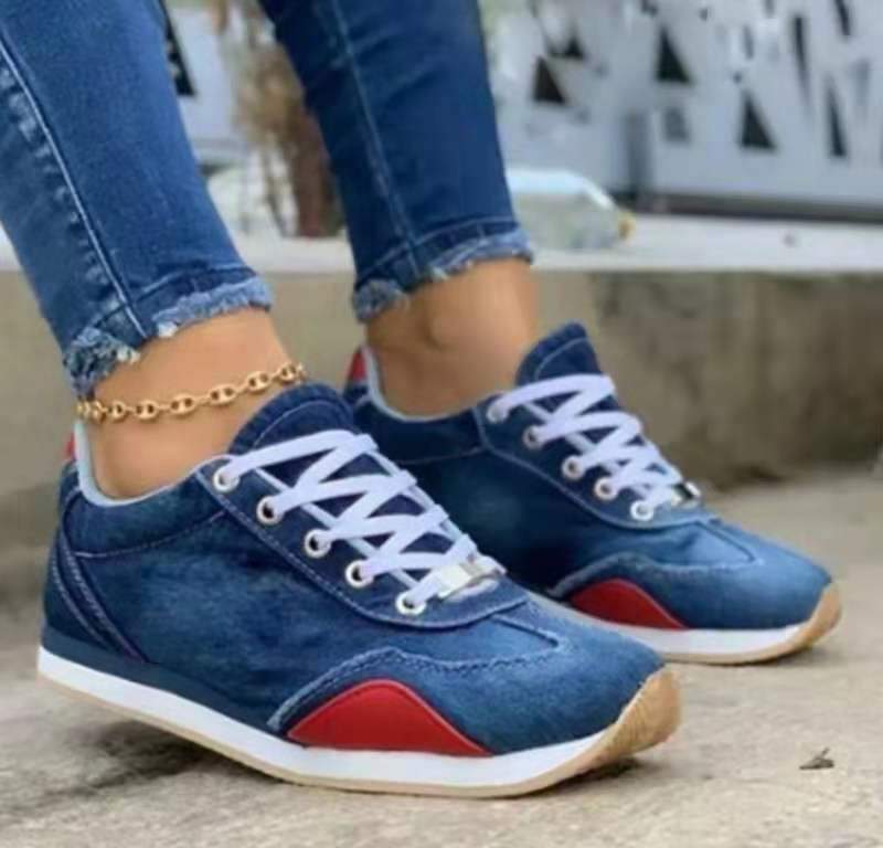 Zapatos De Mezclilla Planos De Lona Con Cordones Para Mujer