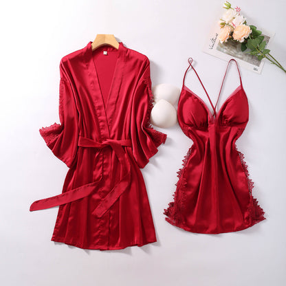 Traje De Dos Piezas Fino De Seda De Camisón De Encaje Nuevo De Primavera 2021