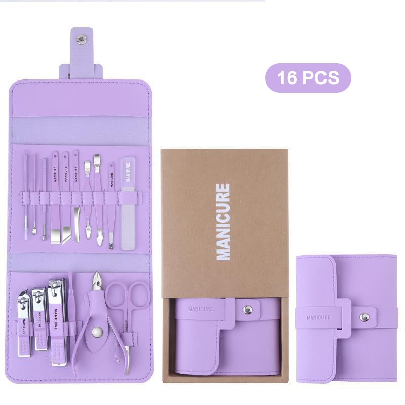 12-16 Piezas / Juego De Cortaúñas Con Bolsa Plegable Kit De Cortaúñas Tijeras Maquillaje Herramientas De Belleza