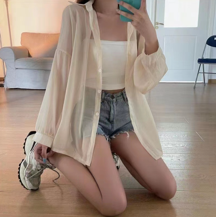 Camisa De Mujer De Protección Solar De Perlas Multicolor