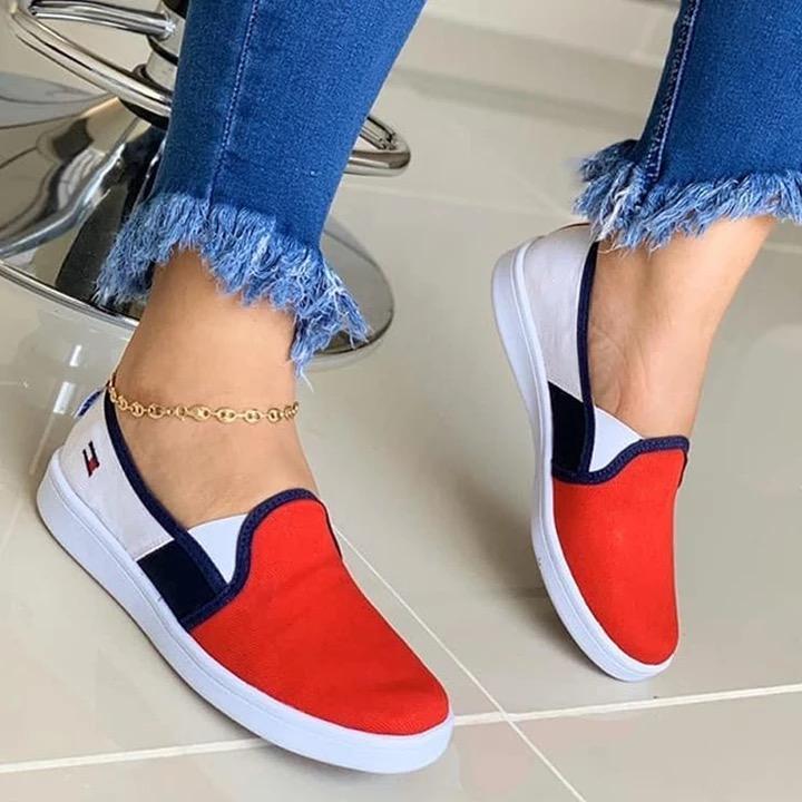 Zapatos casuales cómodos de color en contraste para mujer