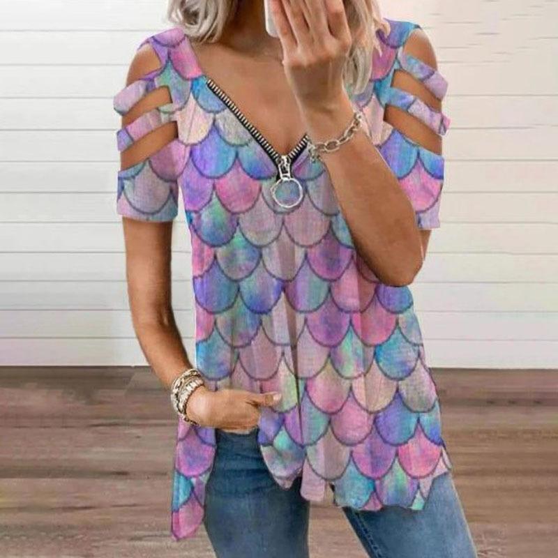 Camiseta con manga cortada en la parte delantera y cremallera en bloques de color