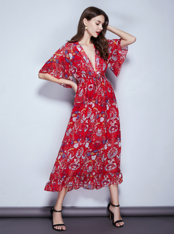 La Playa Impresa Vestido De Falda Larga - MXbueno